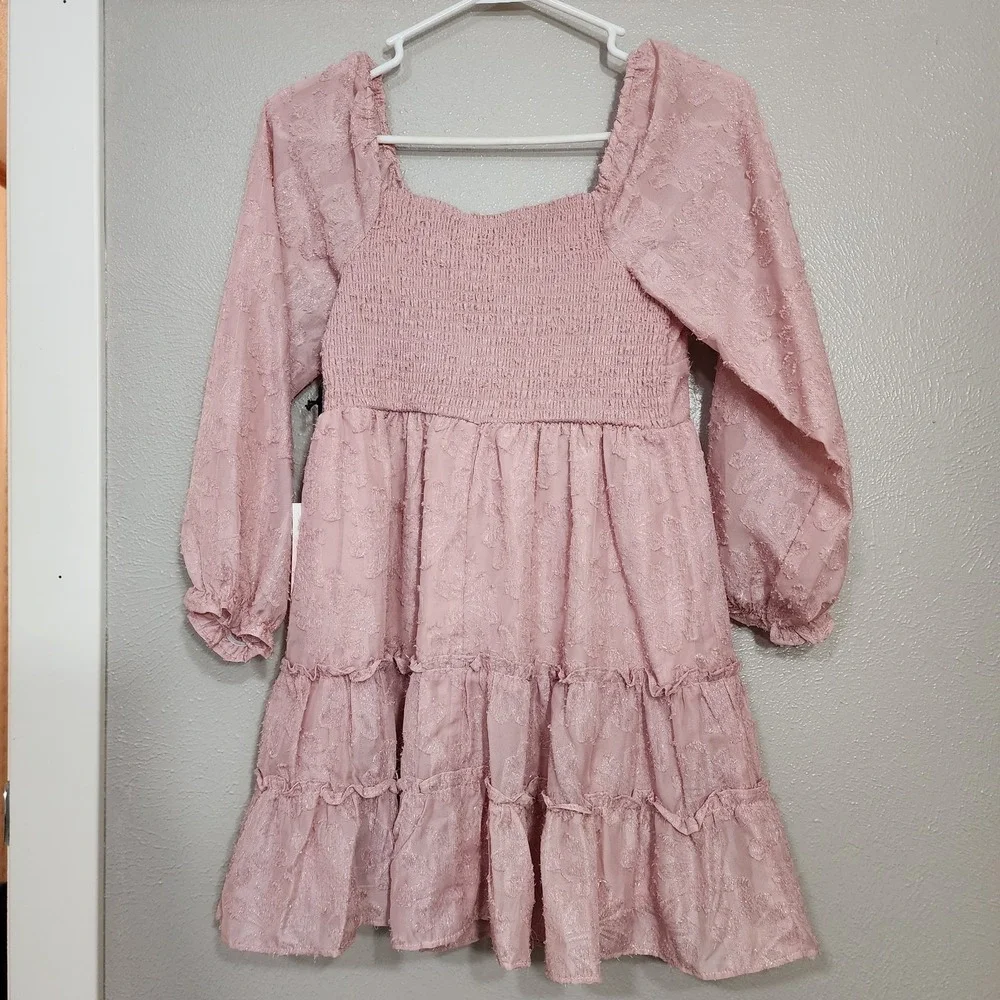 Poppies And Roses Dress Girls Size 14 Pink Triple Tier Long Sleeve‎